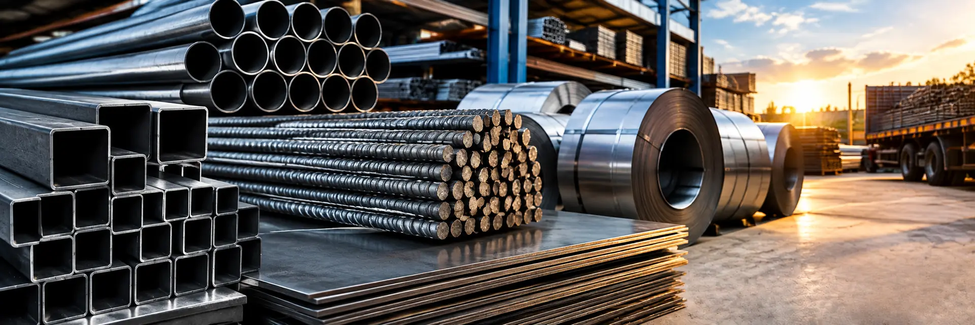 Estoque de tubos, vergalhões, chapas e bobinas de aço